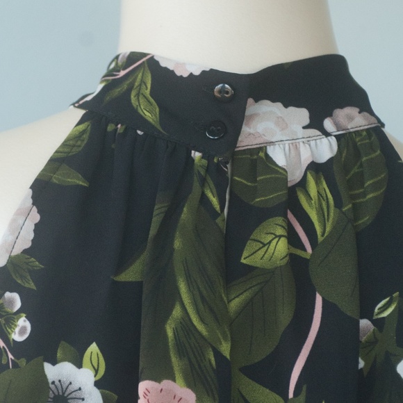 Rachel Zoe Black Floral High Neck Open Back Blouse Top - Picture 7 of 7